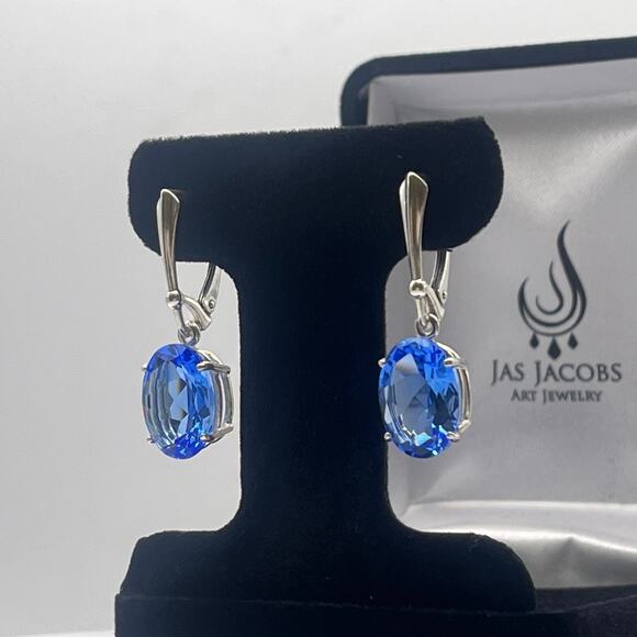 Gorgeous 8.5ctw Oval Cut Blue Quartz Earrings in Sterling Silver - Picture 2 of 8